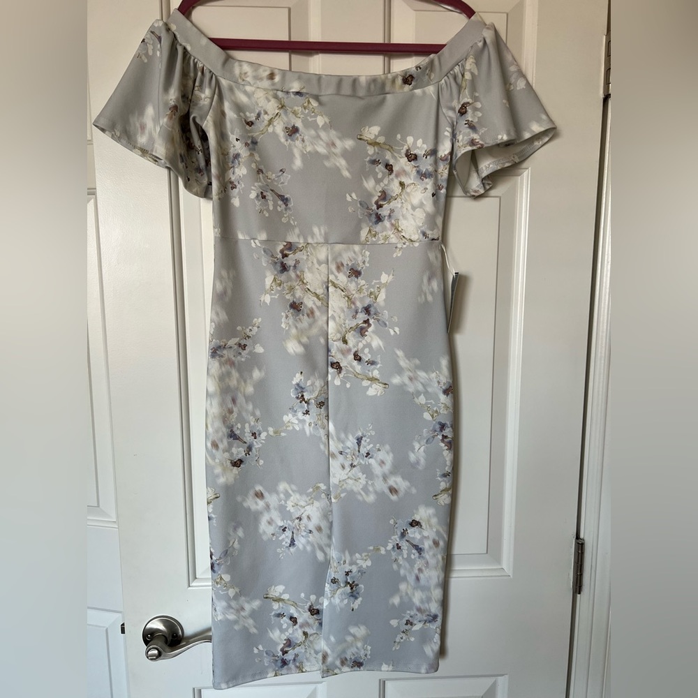 MISSGUIDED Floral Bardot Split Front MIDI Dress
